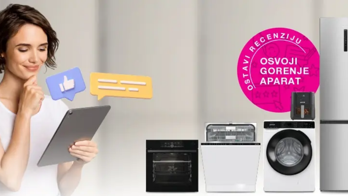Gorenje nagradna igra sa prikazom kućnog aparata i pozivom da ostavite ocenu proizvoda